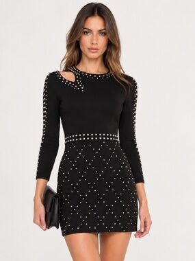 A.L.C. Taraji Studded Long Sleeve Mini Dress Black Size 2 NWT